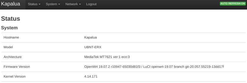 OpenWrt running on the EdgeRouter X Config Tree GUI