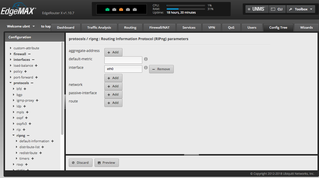 EdgeRouter Config Tree GUI page Config Tree GUI